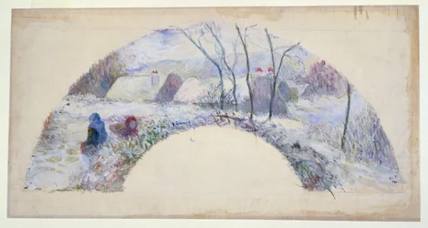 Garten unter Schnee, Entwurf für einen Fächer, ca. 1885
